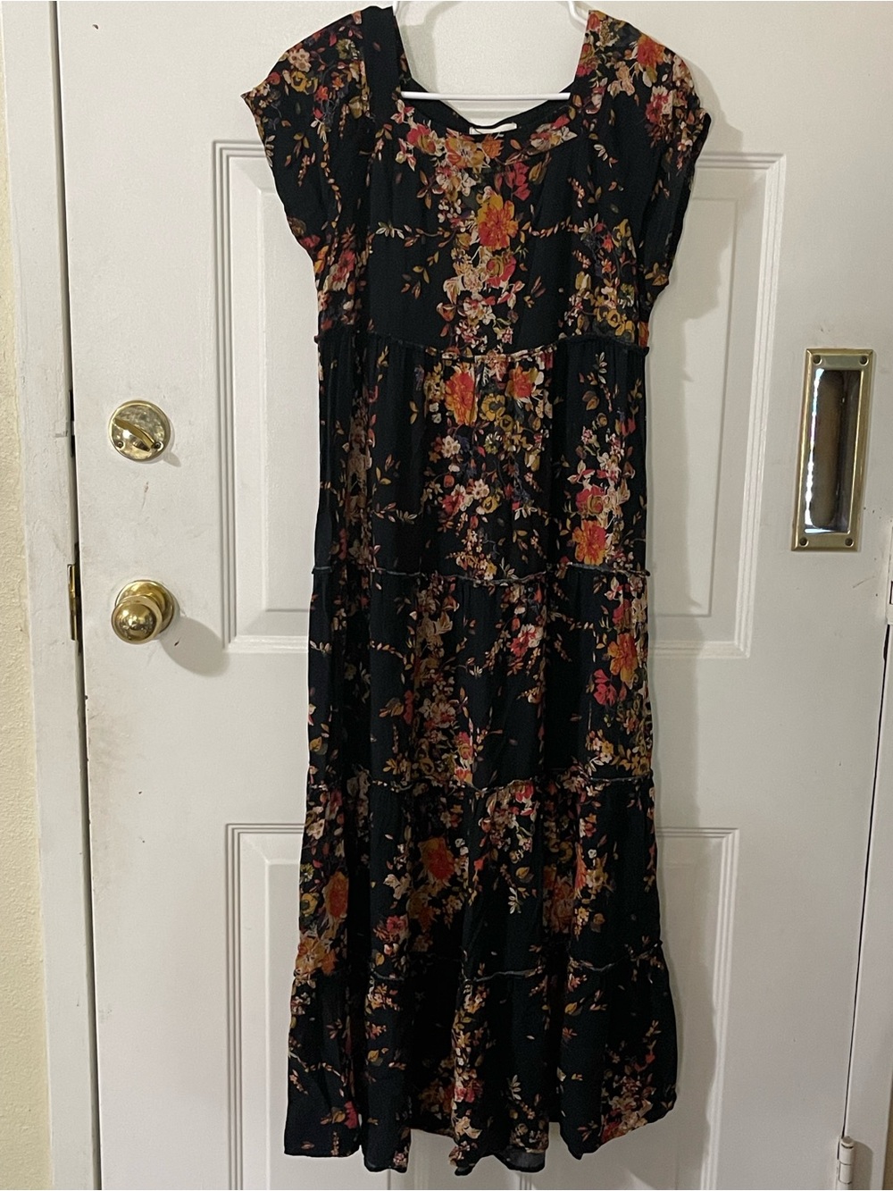 NATURAL LIFE Black Maxi Dress with Warm Floral Print